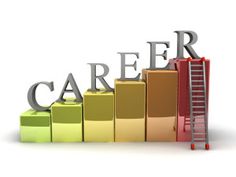 This contains an image of a ladder with the words career on it next to an orange and green bar graph