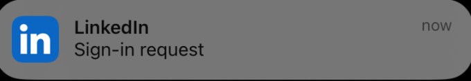 a push notiifcation on an iPhone requesting attention to a LinkedIn sign-in request
