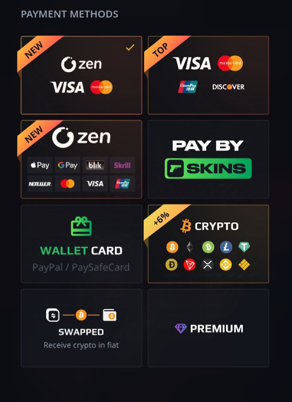 Payment methods available on Hellcase