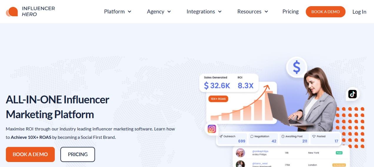 Influencer Hero homepage