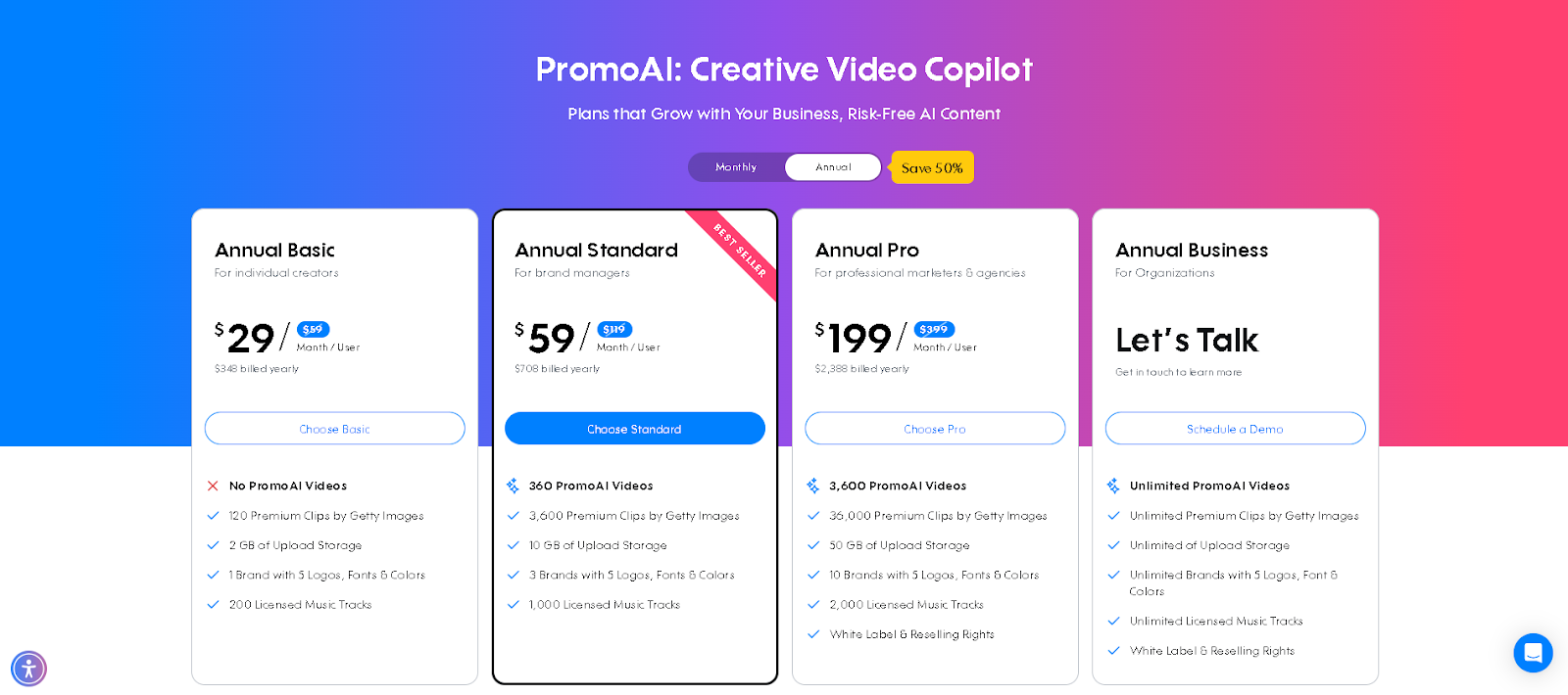 promo video ad maker pricing