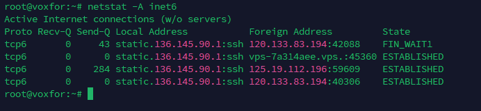 Using netstat -A inet6 to display active IPv6 traffic on the system