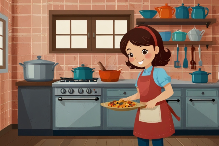 Girl Cooking in Kitchen Clipart Transparent Background