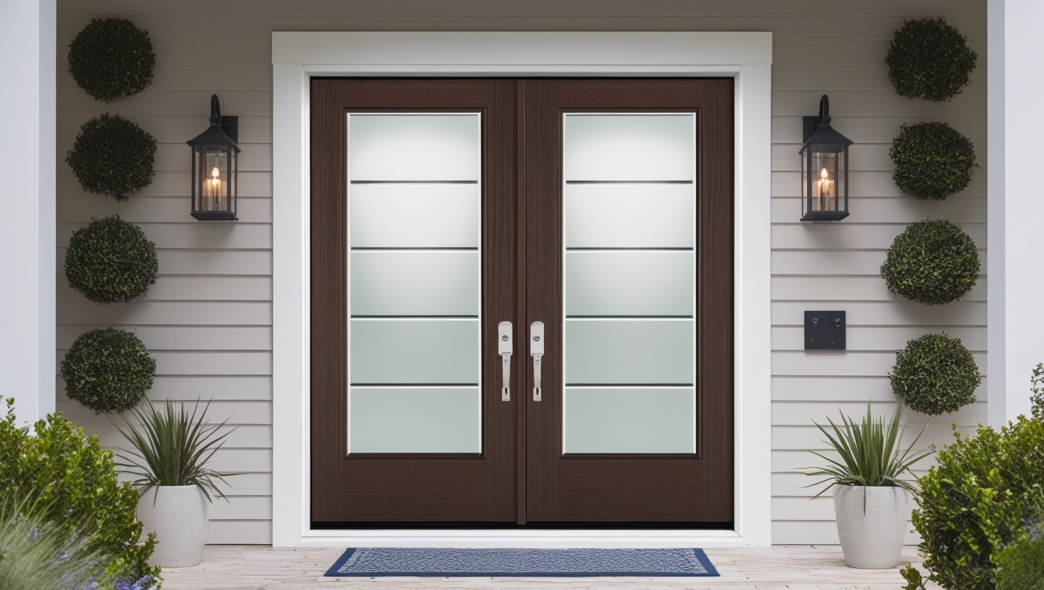 Brighton Modern Fiberglass 3 Lite Clear Glass Double Door