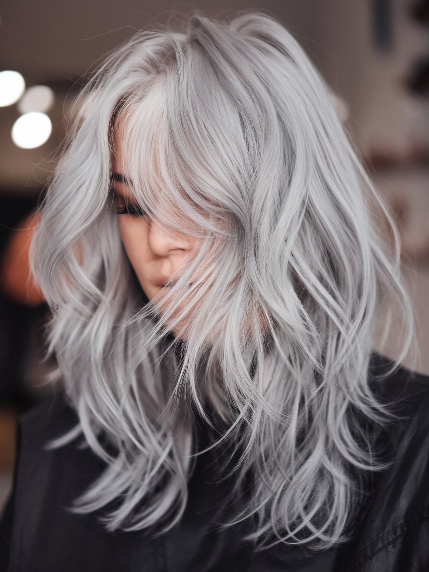 2. Natural Textured Silver Layered Waves