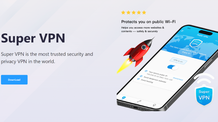 Website interface of SuperVPN- Official platform to download SuperVPN for PC