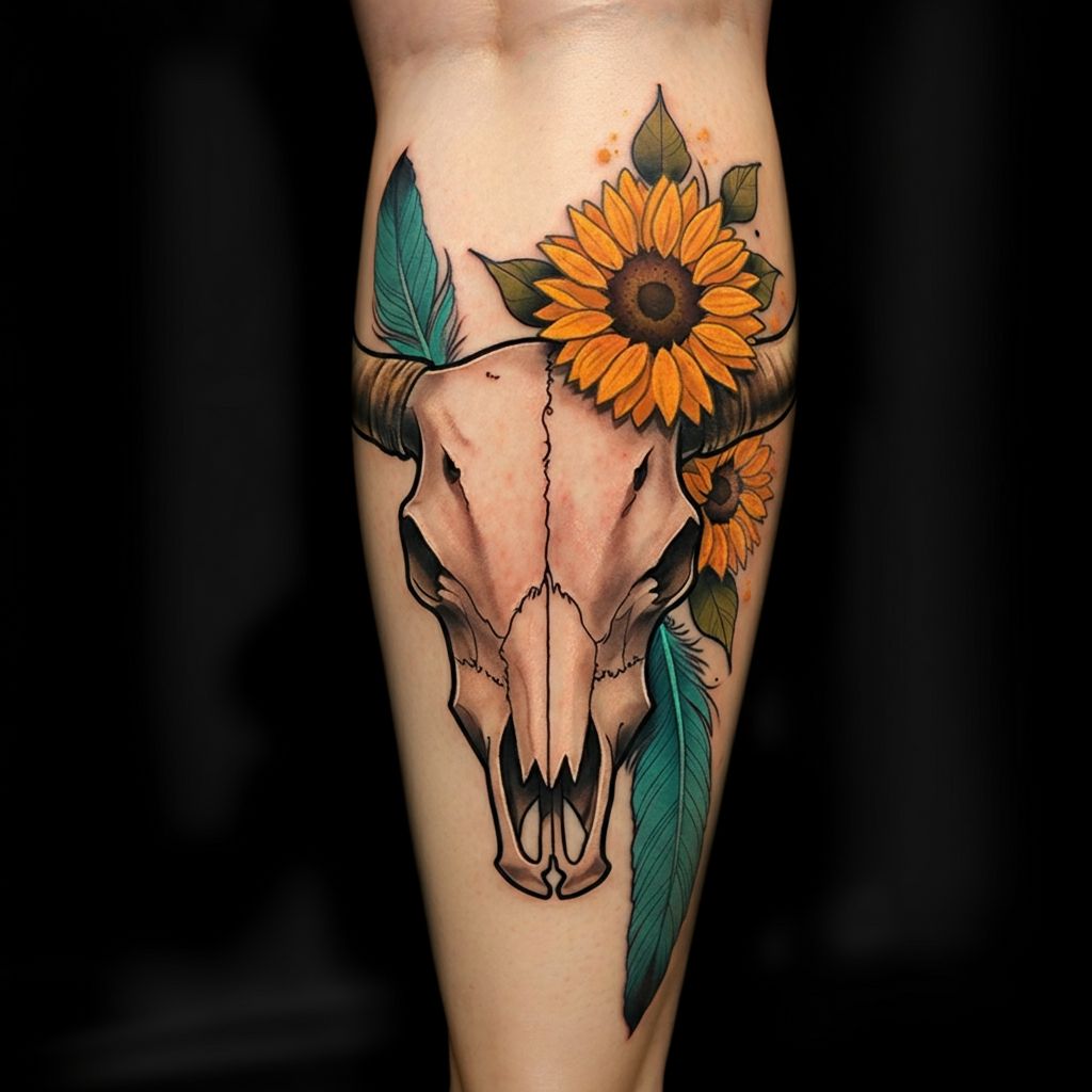 Cow Skull Tattoo on leg