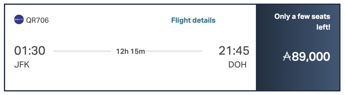 flight search from JFK to DOH