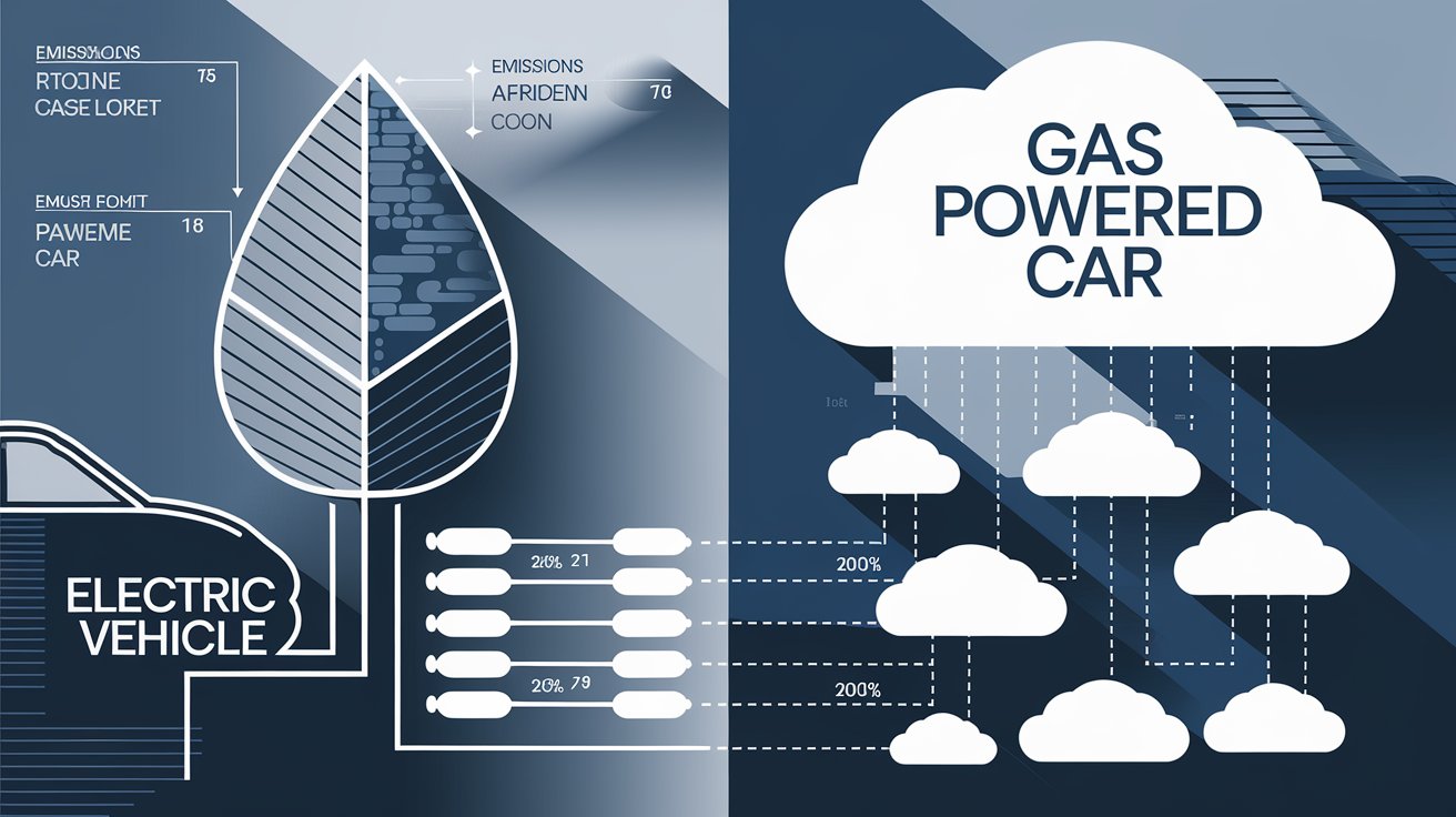 An infographic showing the difference in emissions between electric and gas-powered cars.