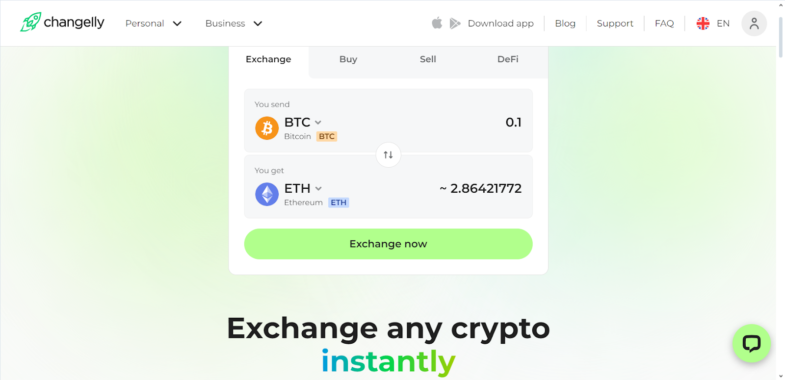 Changelly Homepage