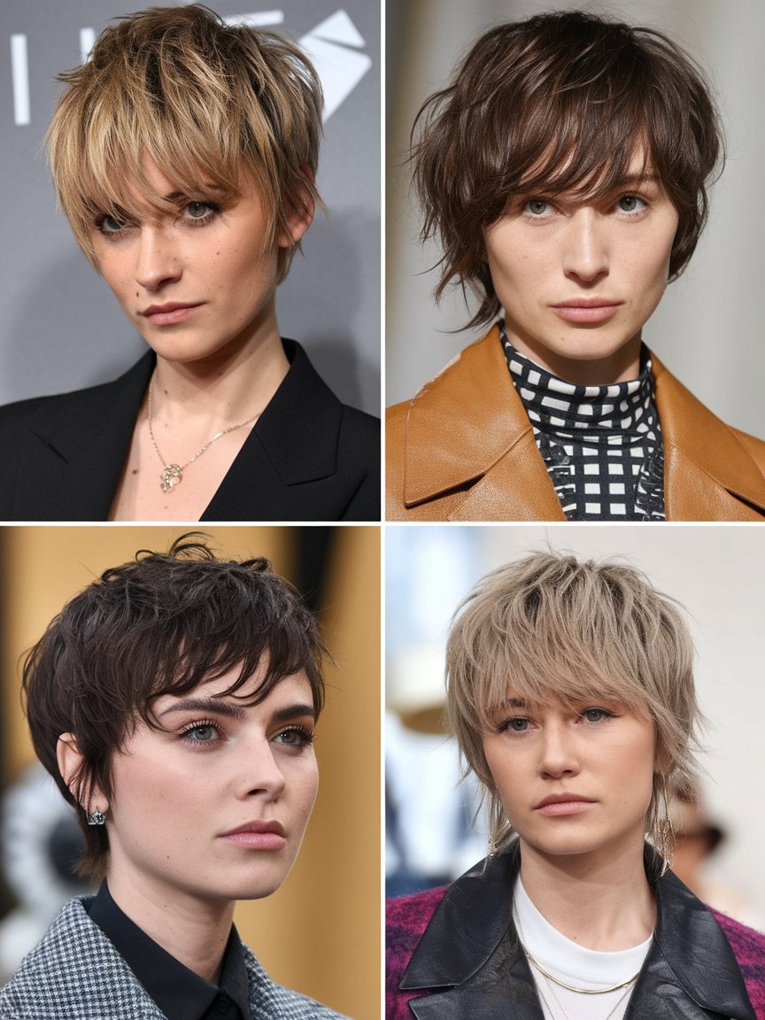 17. Messy Pixie spiky hairstyle with Side-Swept Fringe