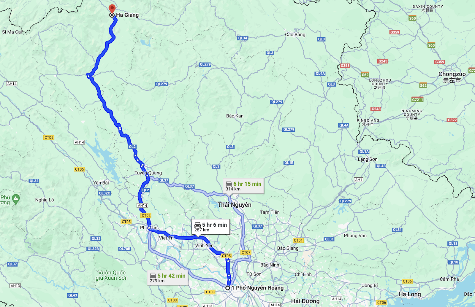 route of ngoc cuong bus from hanoi to ha giang