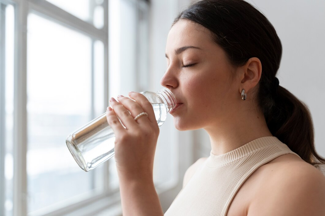 women drinking alkaline water