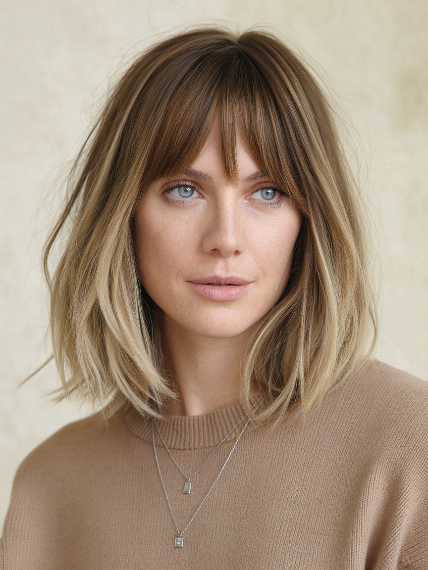 58. Straight Cut Shaggy Bob with Bangs