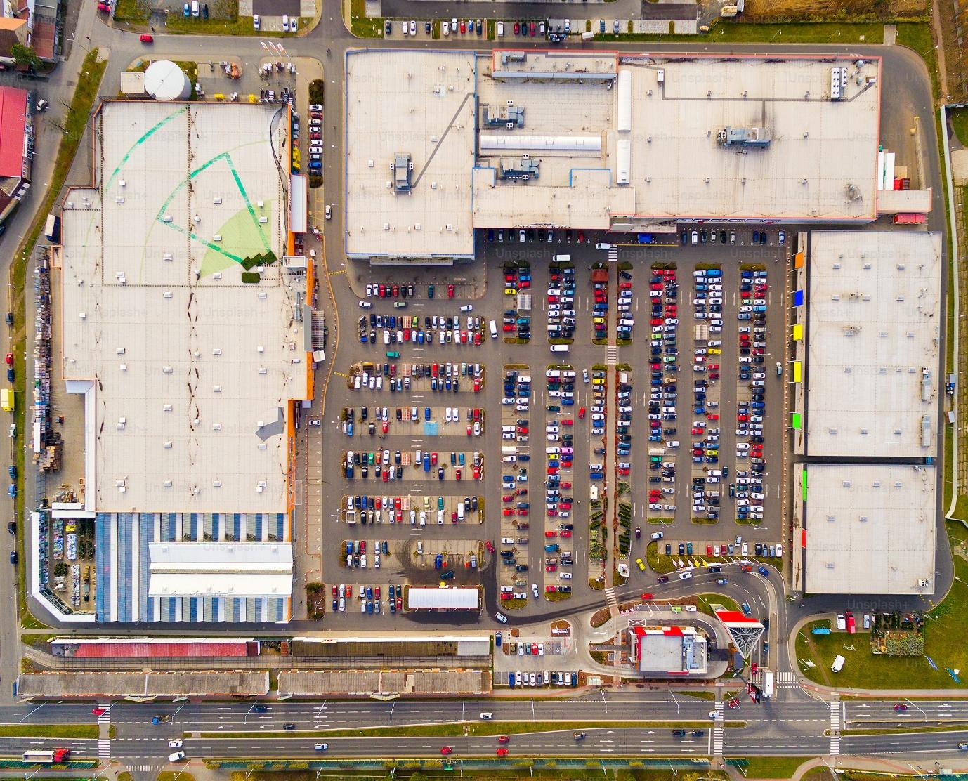 Aerial view to industrial zone and technology park on Borska pole of Pilsen city in Czech Republic, Europe. European industry from above.
