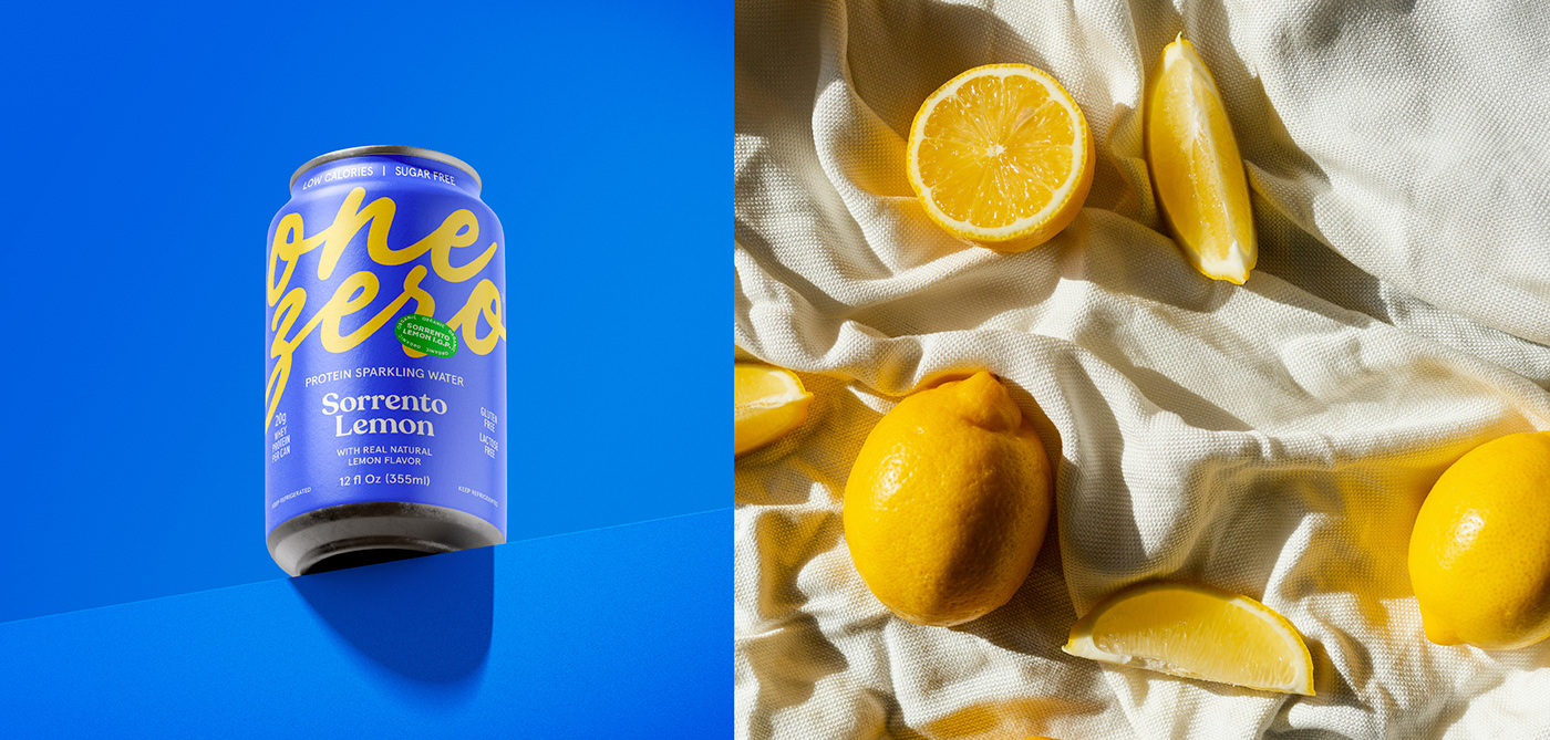 Image from the Onezero Protein Sparkling Water: Branding and Packaging Design article on Abduzeedo