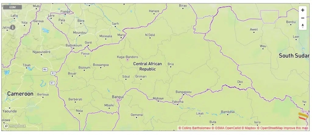 Azur coverage map for the Central African Republic
