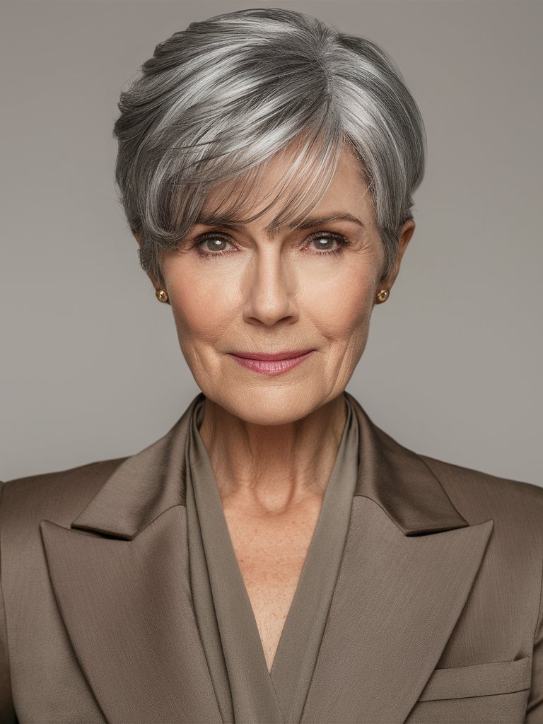 18. Rounded Silver Pixie with Bangs