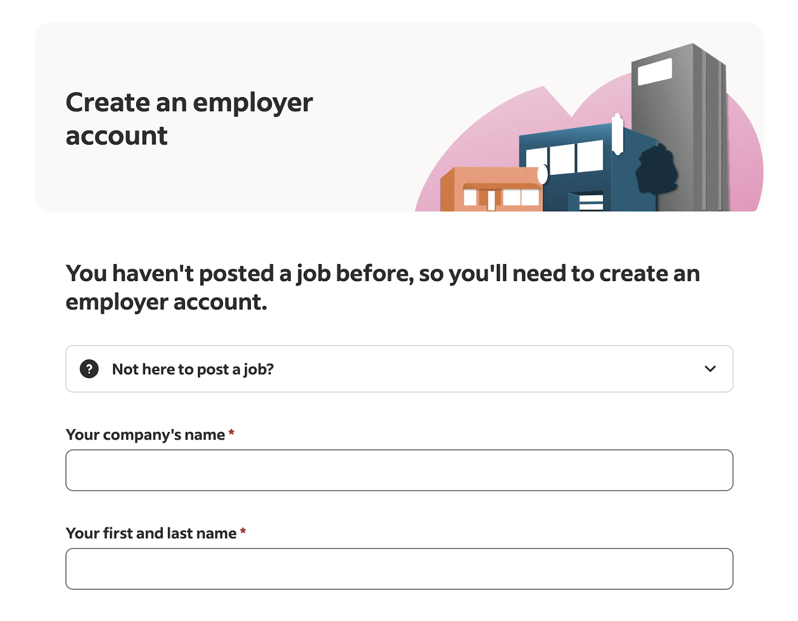 Screenshot of an Indeed webpage prompting users to create an employer account