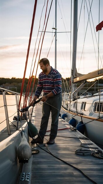 A man hanging additional fenders on a larger boat