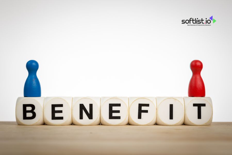 Word "BENEFIT" spelled out in blocks with red and blue game pieces