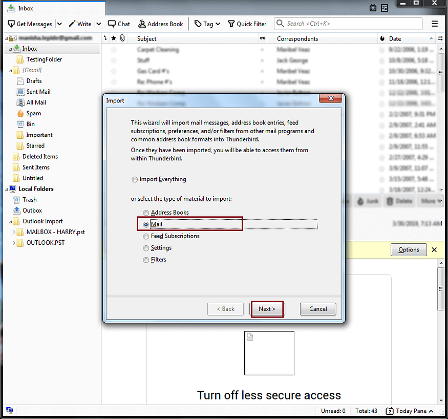 check mail checkbox