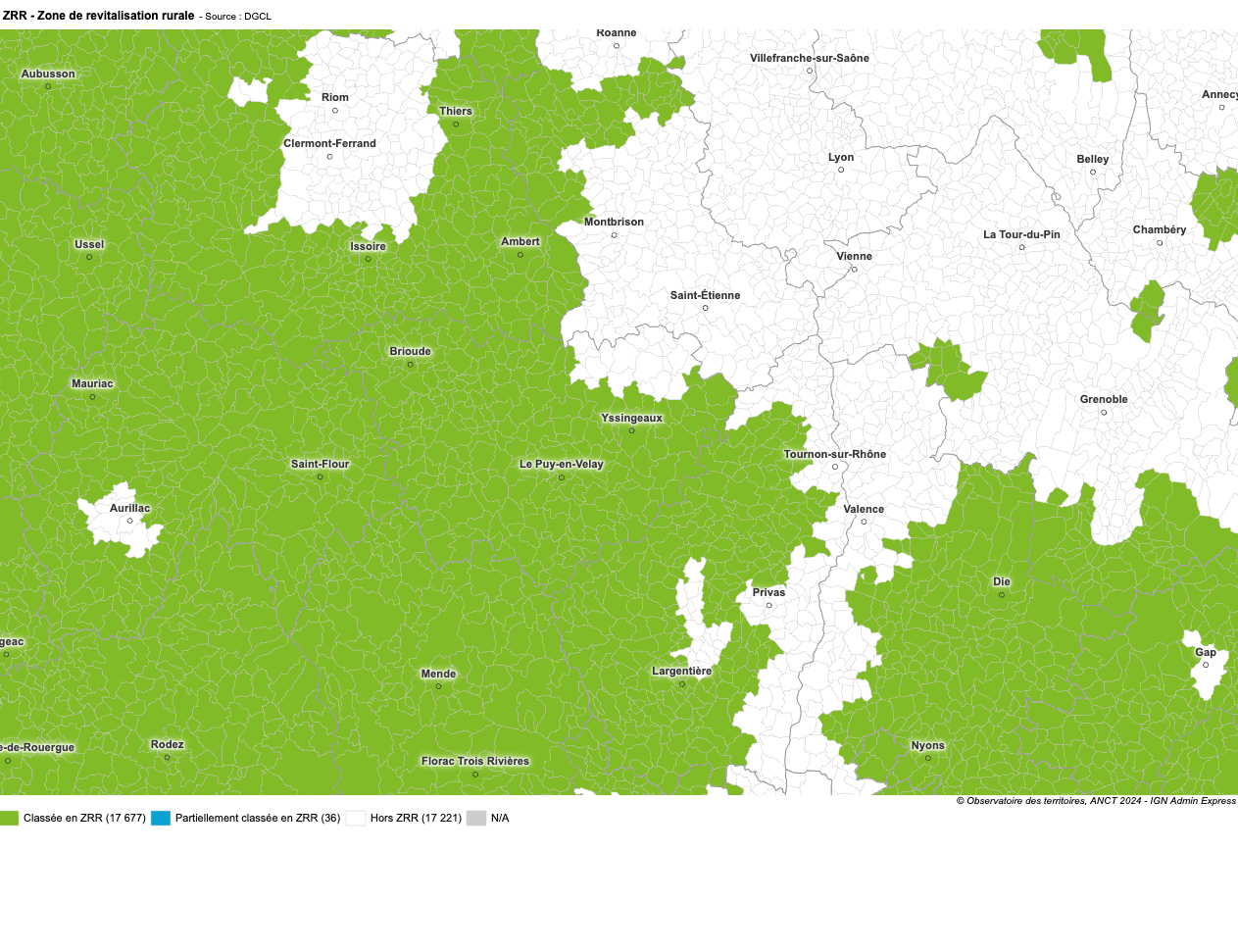 Carte Zone de revitalisation rurale ZRR Haute Loire