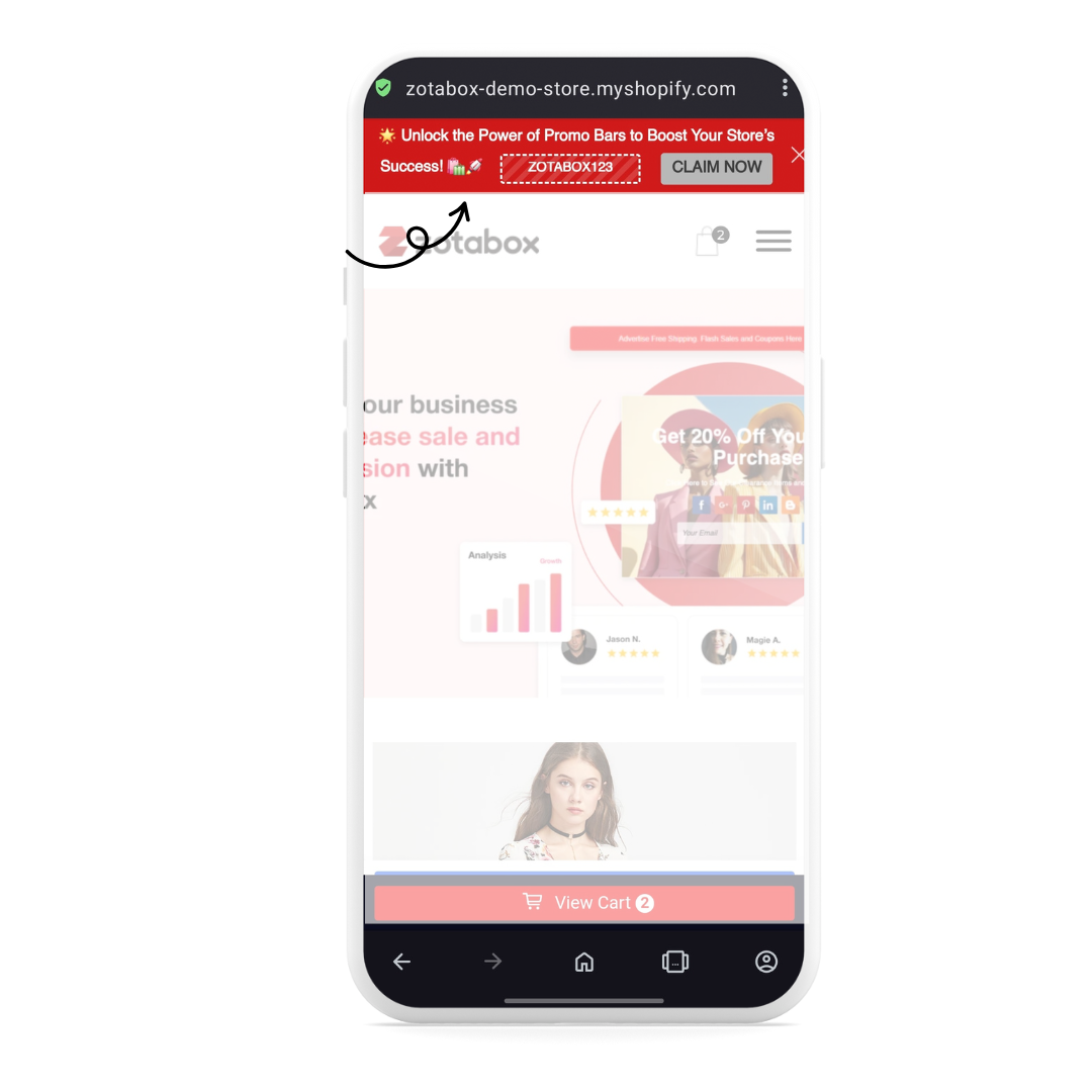 A visual of how Zotabox Promo Bar appears on mobile devices, ensuring seamless functionality for mobile shoppers