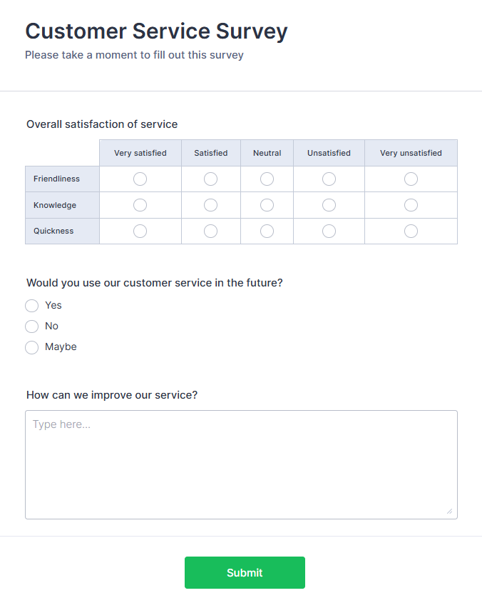 JotForm Satisfaction Survey Template