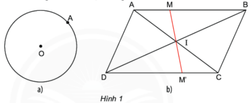 BÀI 2: HÌNH CÓ TÂM ĐỐI XỨNG1. Hình có tâm đối xứng. Tâm đối xứngBài 1:a) Lấy một điểm A bất kì trên đường tròn tâm O. Hãy tìm điểm B trên đường tròn sao cho O là trung điểm của đoạn thẳng AB (Hình 1a).b) Cho hình bình hành ABCD, hai đường chéo AC và BD cắt nhau tại I. Đường thẳng qua I cắt AB tại M và cắt CD tại M. Đo rồi so sánh độ dài IM và IM (Hình 1b). Giải nhanh:a) b) Độ dài IM = IM Bài 2: Tìm tâm đối xứng của mỗi hình (nếu có).Giải nhanh: Hình d không có tâm đối xứngBài 3: Em hãy cho biết trong những hình đã học như hình vuông, hình tam giác đều, hình lục giác đều, hình chữ nhật, hình bình hành, hình thoi, hình thang cân, hình nào có tâm đối xứng.Giải nhanh:Hình vuông, hình lục giác đều, hình chữ nhật, hình bình hành, hình thoi2. Nhận biết những hình phẳng trong tự nhiên có tâm đối xứngBài 1: Hai bông hoa và chiếc lá dưới đây, hình nào có tâm đối xứng? Nếu có, hãy chỉ ra tâm đối xứng của nó.Giải nhanh:Hình a có tâm đối xứng3. Bài tập