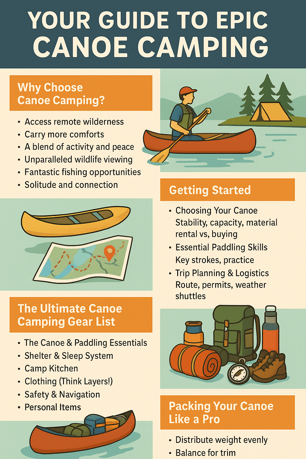 Canoe Camping Guide: Gear, Tips & Trip Planning Essentials (Infographics)