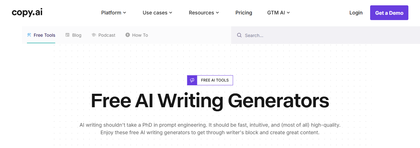 Copy.ai: Free AI writing content writing