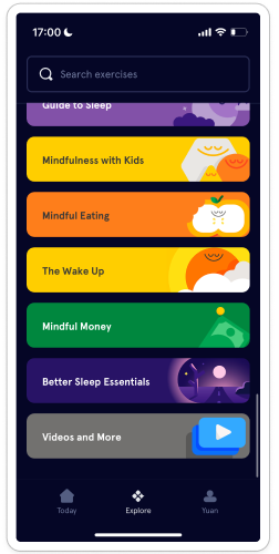 Headspace冥想app 使用介面 - 功能選單