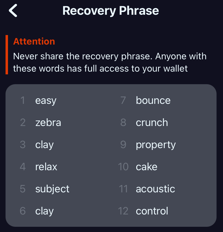 Mnemonic phrase word examples