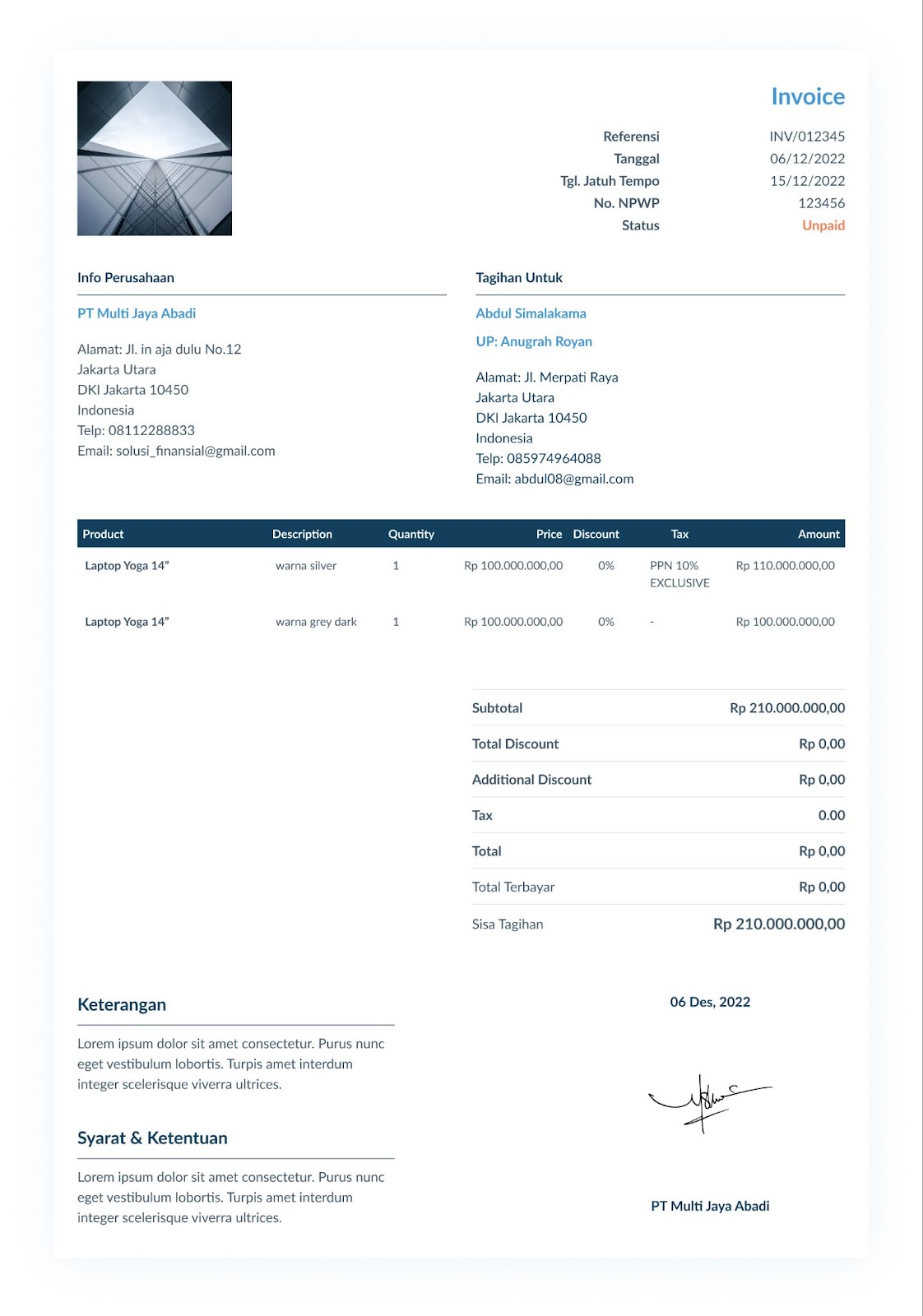 contoh template invoice