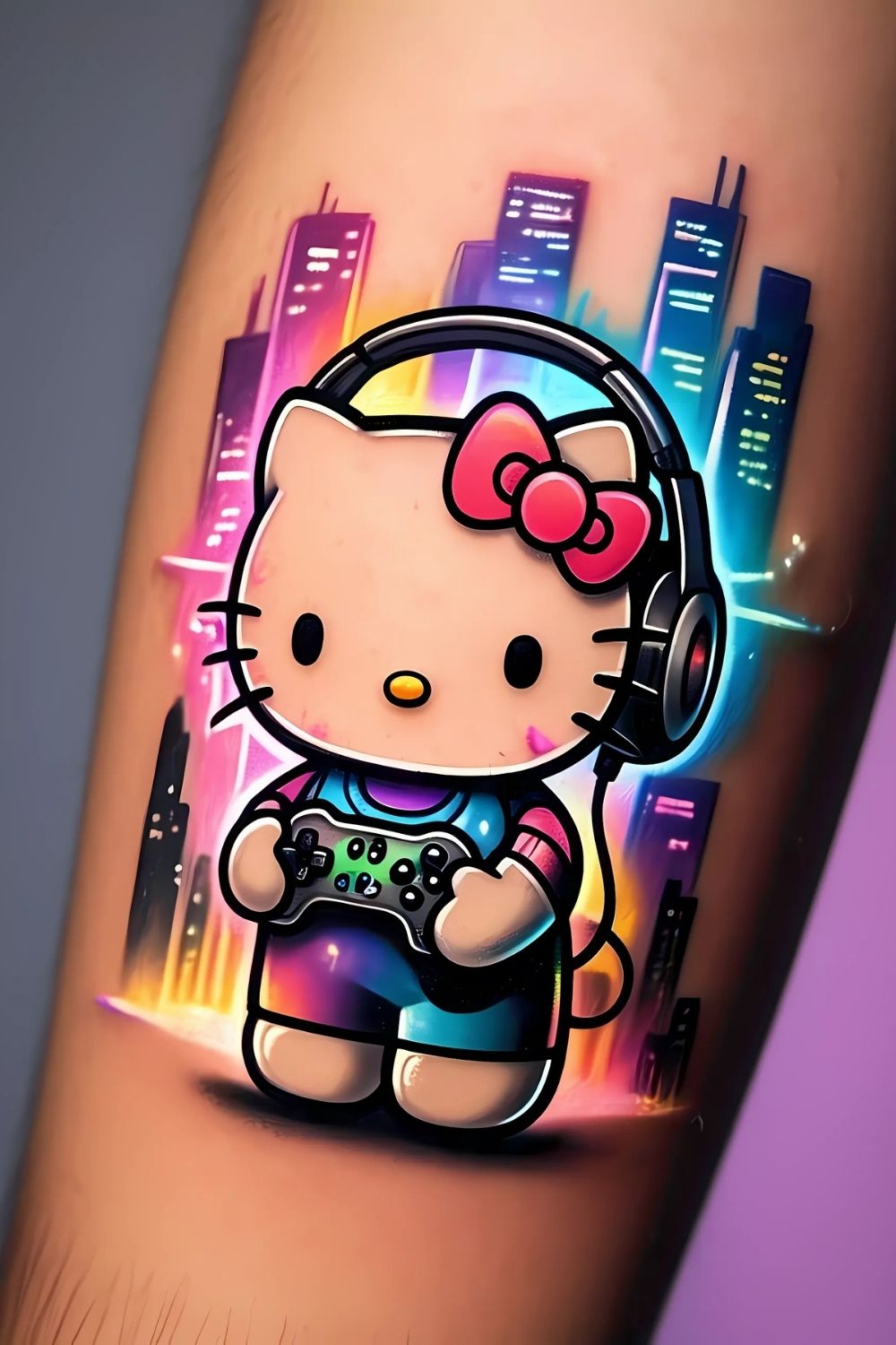Hello Kitty as a Gamer Tattoo