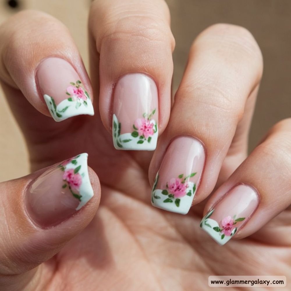 Summer French Tip Nails , Floral Fantasy