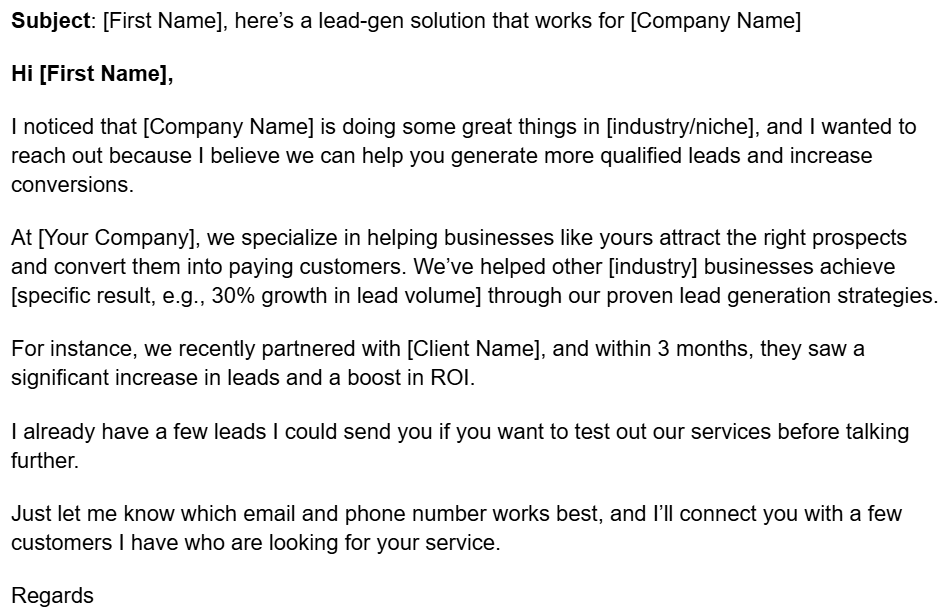 local lead generation cold email example