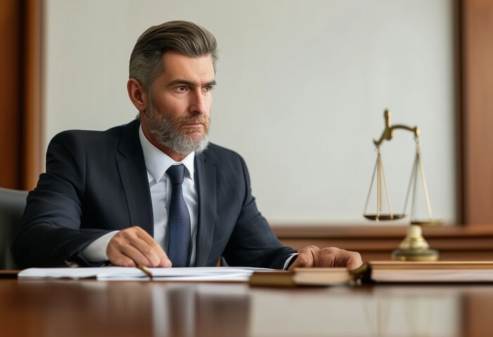 A lawyer in a court during personal injury deposition