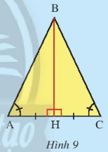 CHƯƠNG 8: TAM GIÁCBÀI 3: TAM GIÁC CÂN1. TAM GIÁC CÂNBài 1: Gấp đôi một tờ giấy hình chữ nhật ABCD theo đường gấp MS. Cắt hình gấp được theo đường chéo AS rồi trải phẳng hình cắt được ra ta có tam giác SAB (Hình 1). Em hãy so sánh hai cạnh SA và SB của tam giác này.Đáp án chuẩn:SA = SB.Thực hành 1: Tìm các tam giác cân trong Hình 4. Kể tên các cạnh bên, cạnh đáy, góc ở đỉnh, góc ở đáy của mỗi tam giác cân đó.Đáp án chuẩn:Tam giác cânCạnh bênCạnh đáyGóc ở đỉnhGóc ở đáyΔMHPMP = MHHPHMPMPH,MHP.ΔMEFME = MFEFEMFMEF, MFE.ΔMNPMN = MPNPNMPMNP, MPN..2. TÍNH CHẤT CỦA TAM GIÁC CÂNBài 2: Cho tam giác cân ABC cân tại A (Hình 5). Gọi M là trung điểm cạnh BC. Nối A với M. Em hãy làm theo gợi ý sau để chứng minh ABC=ACBXét ΔAMB và ΔAMC có:AB = ? (?)MB = MC (?)AM là cạnh ?Vậy ΔAMB=ΔAMC (c.c.c).Suy ra ABC=ACB Đáp án chuẩn:ΔAMB=ΔAMC (c.c.c).ABC=ACB.Thực hành 2:  Tìm số đo các góc chưa biết của mỗi tam giác trong Hình 7.Đáp án chuẩn:P=700; M=400; F=H=550Vận dụng 1: Trong hình mái nhà ở Hình 8, tính góc B và góc C, biết  A = 110°Đáp án chuẩn: B = C = 350Bài 3: Cho tam giác ABC có  A   =  C. Vẽ đường thẳng đi qua điểm B, vuông góc với AC và cắt AC tại H (Hình 9). Em hãy làm theo gợi ý sau để chứng minh BA = BC.Đáp án chuẩn:Xét  và  cùng vuông tại H, ta có:BH là cạnh góc vuông ; ABH=CBH Vậy . Suy ra BA = BC.Thực hành 3: Tìm các tam giác cân trong Hình 11 và đánh dấu các cạnh bằng nhau.Đáp án chuẩn: cân tại A,  cân tại NVận dụng 2: Cho tam giác ABC cân tại A có góc B bằng 60o. Chứng minh rằng tam giác ABC đều.Đáp án chuẩn:+) BAC=BCA=60o. ΔABC cân tại B BA = BC.Theo chứng minh trên: AB = AC = BC  ΔABC tam giác đều (đpcm).BÀI TẬP