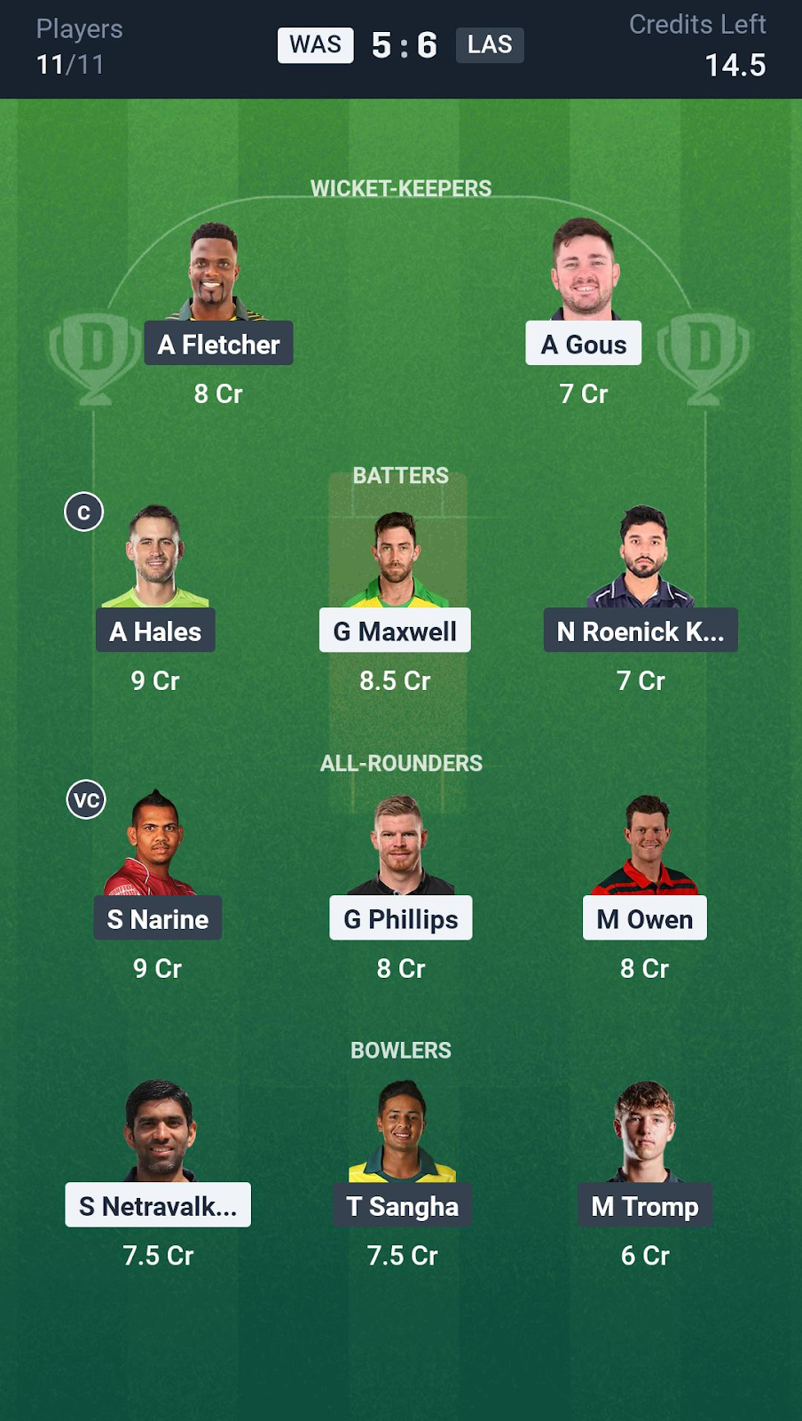 WAS vs LAS SL team