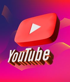 This contains an image of youtube logo shown on top of a pink and purple background