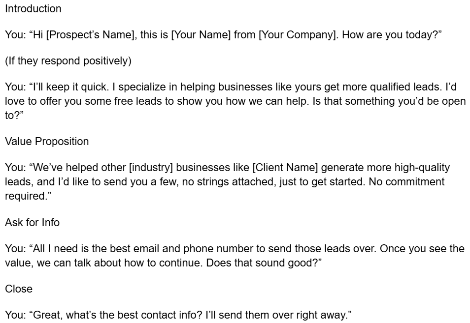 local lead generation cold call script example