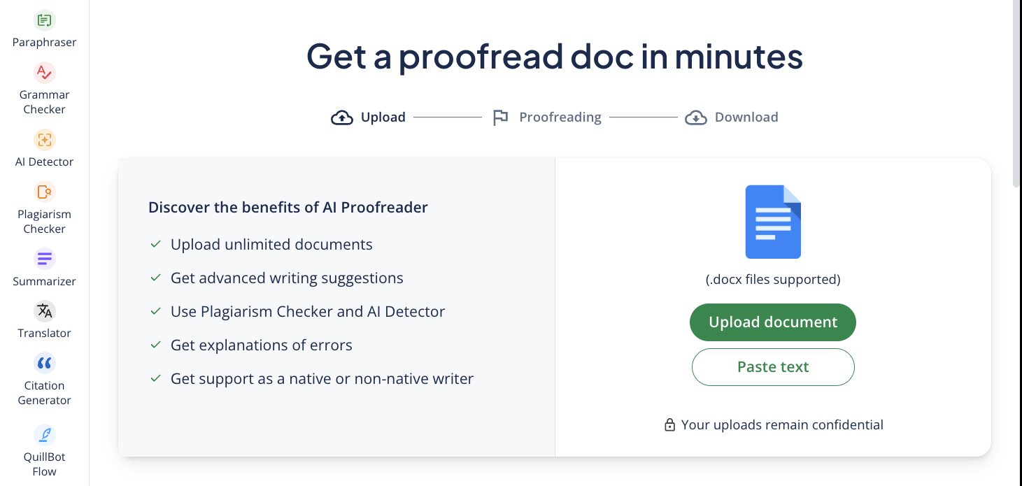 QuillBot Pro's proofreading feature