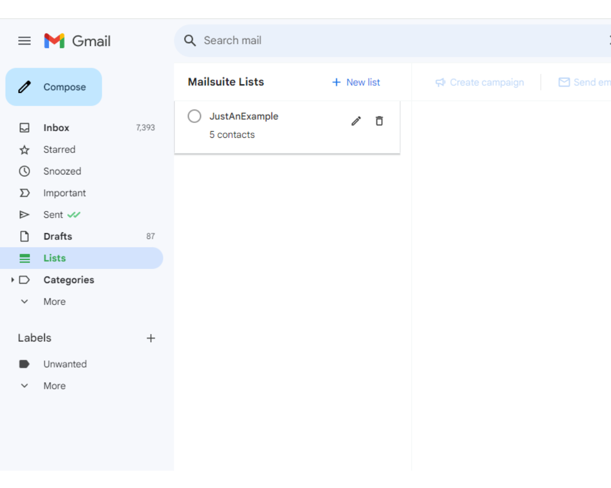 How to use email groups in Gmail with Mailsuite: Go to List in Gmail and click the email group you want to message
