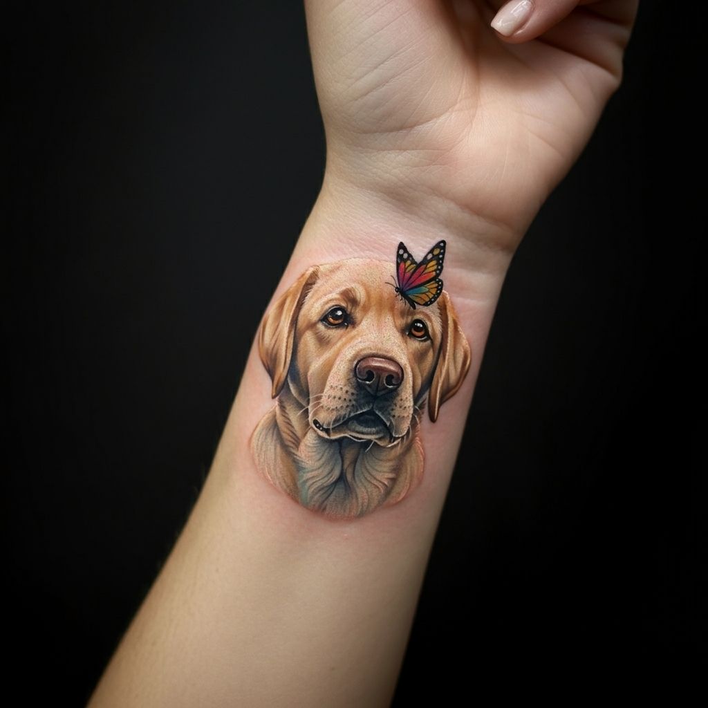 Labrador with a Butterfly Tattoo