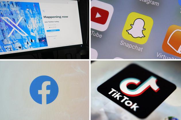 A photo composite shows logos of X, Snapchat, Facebook and TikTok.