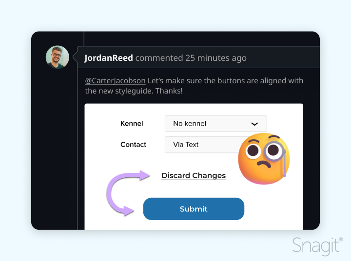 a screenshot of a comment with a screenshot in it, showing feedback of a UI