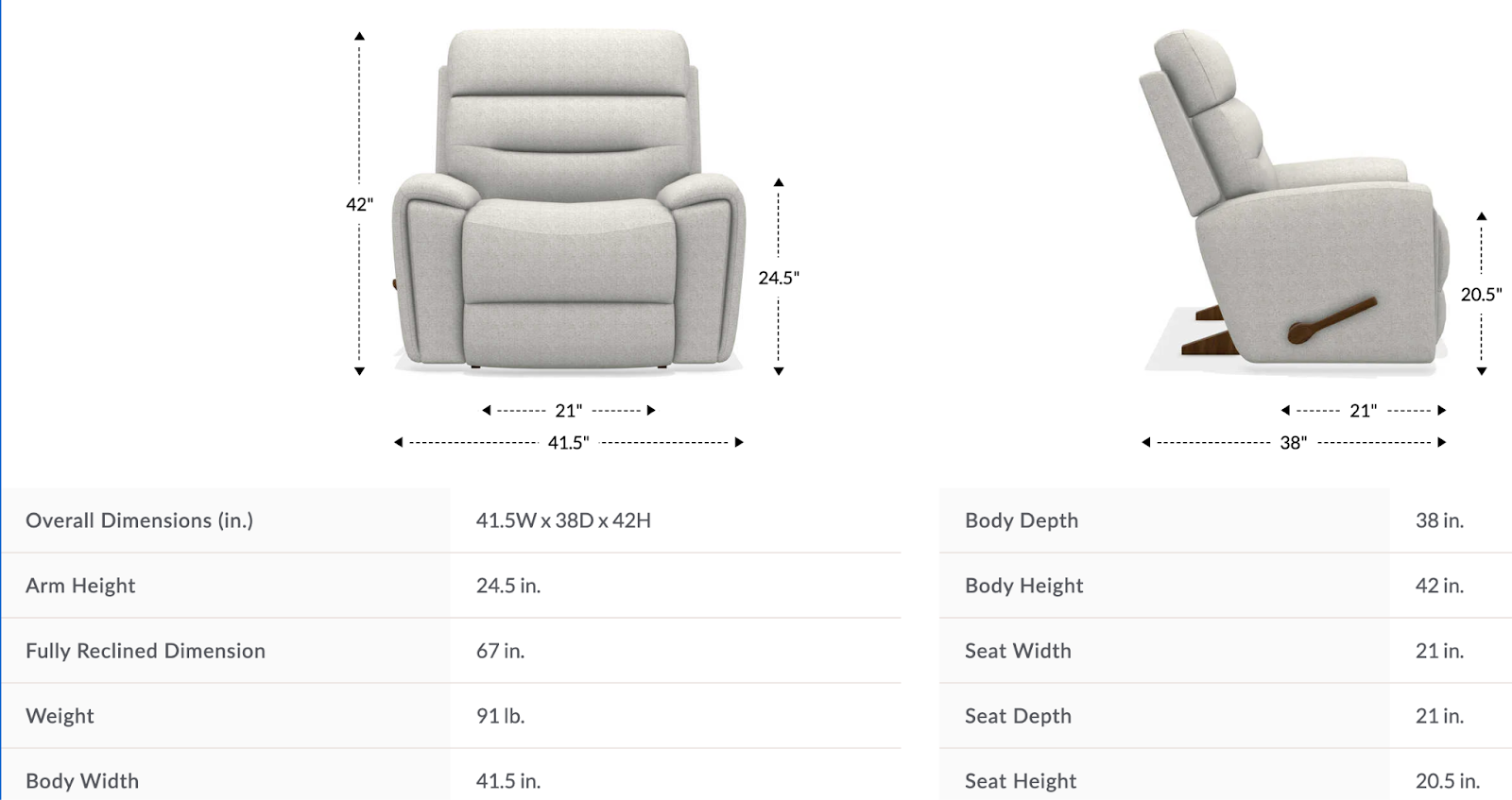 soren rocking recliner dimensions