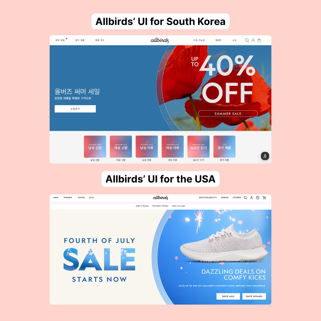 Allbirds' localized website UI
